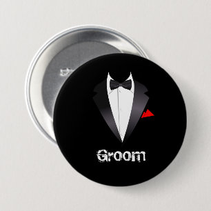Groom with Tuxedo Shirt 3 Inch Round Button