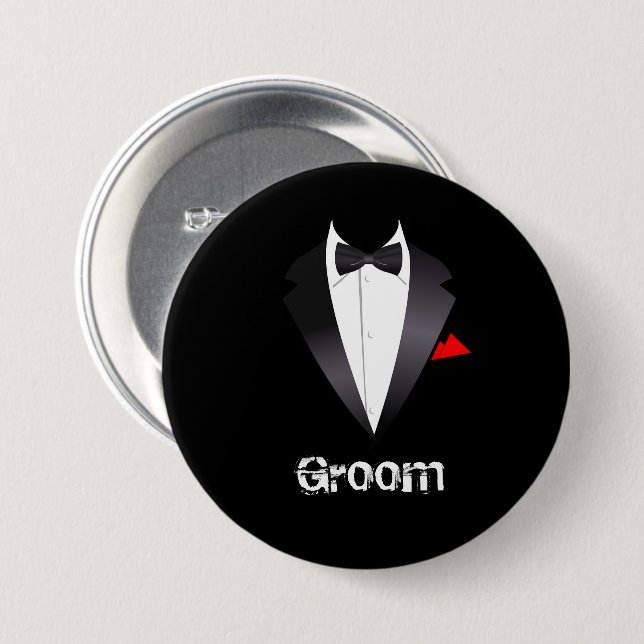 Groom with Tuxedo Shirt  3 Inch Round Button (Front & Back)