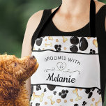 GROOMED WITH LOVE Paw Print Pattern Dog Groomer Apron<br><div class="desc">Pattern of dog paw prints,  bones and hearts and titled with GROOMED WITH HEART (LOVE) BY NAME to be personalized for a dog groomer or a dog grooming business name.</div>