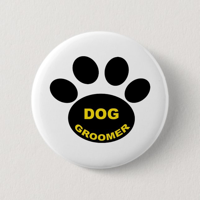 Groomer Paw 2 Inch Round Button (Front)