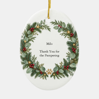 Groomer Thank You Evergreen Oval Ceramic Ornament