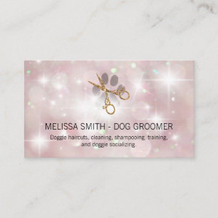 Grooming Scissors   Pink Bokeh   Sparkle Glow Business Card