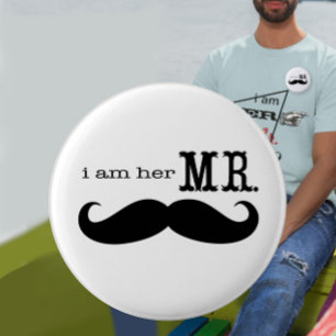 Groom's Badge I'm Her Mr. Moustache Gifts 2 Inch Round Button