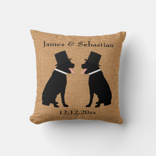 Grooms Black Labradors Personalized Gay Wedding Throw Pillow
