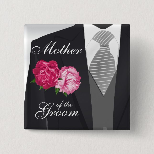 Groom's Bridal Party - Pink Flowers 2 Inch Square Button (Front)