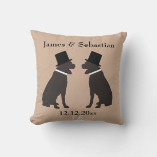 Grooms Choc Labradors Personalized Gay Wedding Throw Pillow