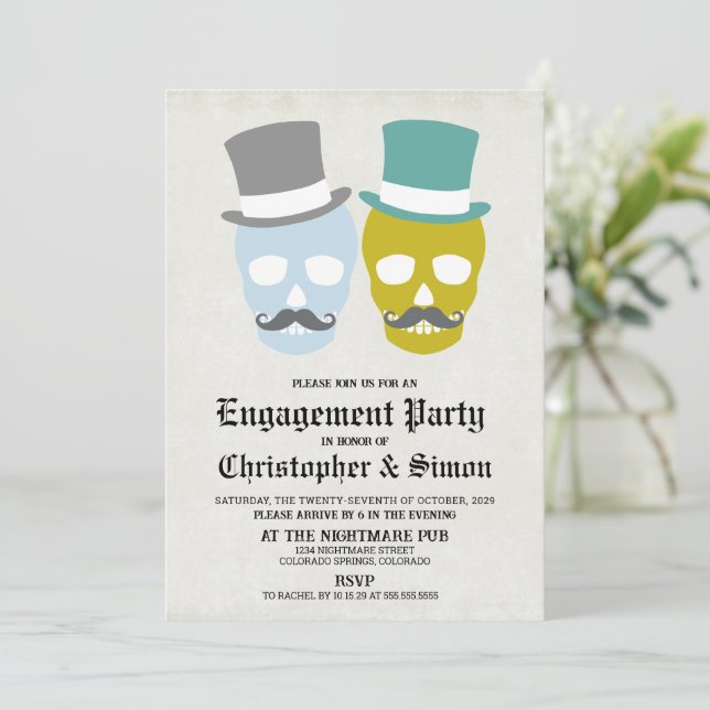 Grooms Day of the Dead Engagement Party Invitation (Standing Front)