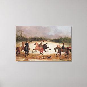 Grooms exercising racehorses canvas print