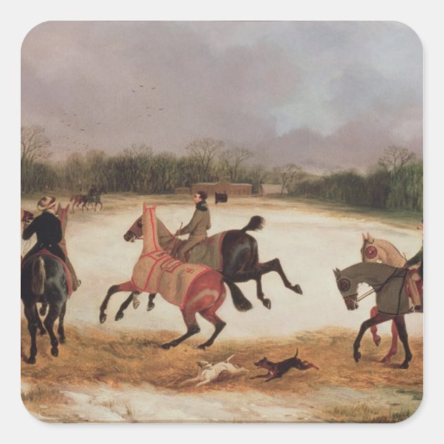 Grooms exercising racehorses square sticker (Front)