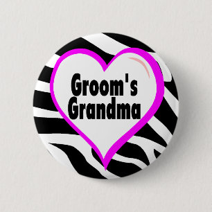 Grooms Grandma (Heart Zebra Stripes) 2 Inch Round Button