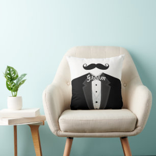 Groom's Moustache Tuxedo Black Tie Pillow
