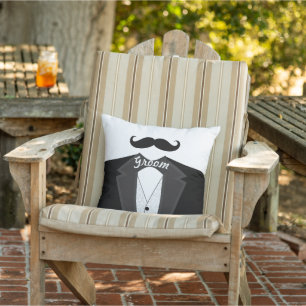 Groom's Moustache Tuxedo Black Tie Pillow