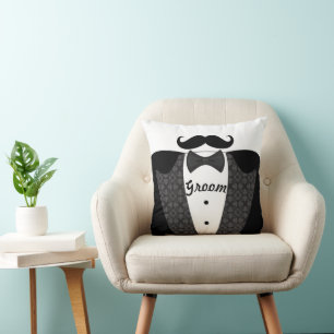 Groom's Moustache Tuxedo Black Tie Pillow