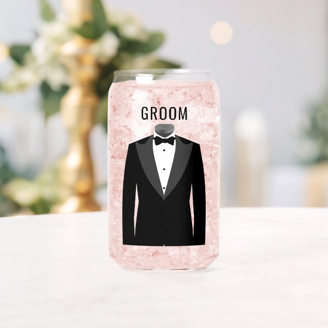 Groom's Name Black Tuxedo Wedding Date Can Glass (Insitu (Wedding))