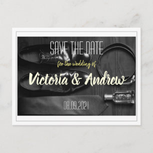 Grooms Shoes Perfume Tie Save the Date Postcard