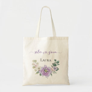 Groom's Sister Watercolor Floral Peony Lavender Tote Bag