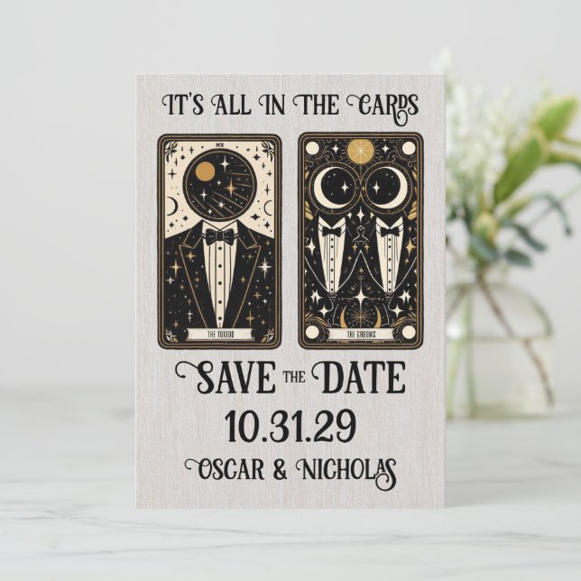 Grooms Tarot Save The Date (Standing Front)