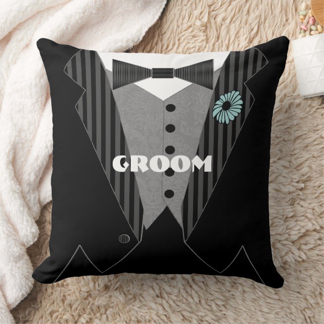 Grooms Tuxedo Choose Flower Colour Throw Pillow (Blanket)