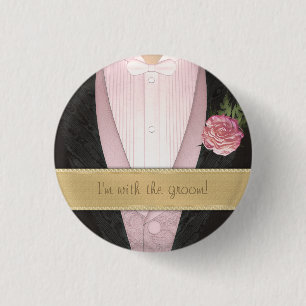 Grooms Tuxedo (pink) Custom Wedding 1 Inch Round Button