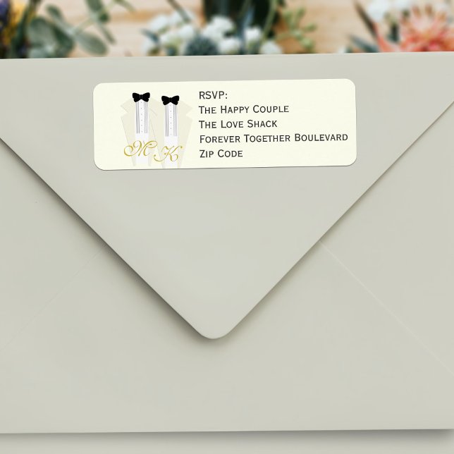 Grooms Tuxedo Wedding RSVP Return Address Labels (Add your address details to these ivory tuxedo RSVP labels)