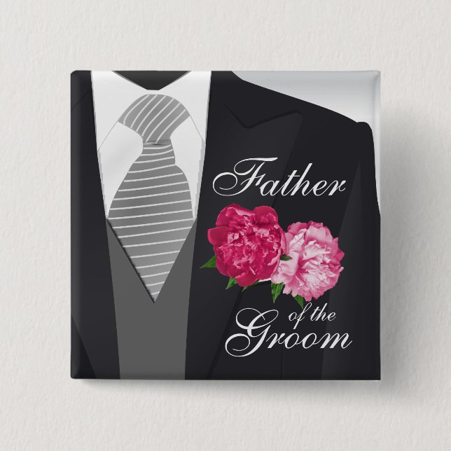 Groom's Wedding Party - Pink Floral 2 Inch Square Button (Front)