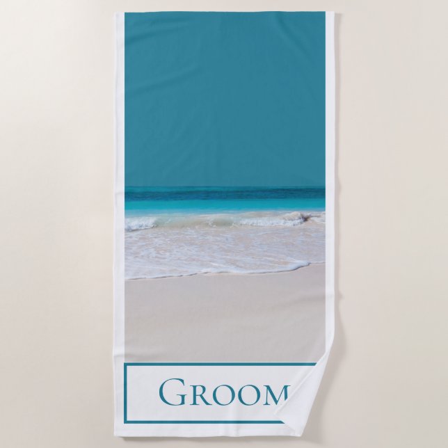Grooms White Sandy Beach Towel (Front)