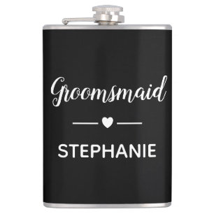Groomsmaid White On Black Personalized Wedding Hip Flask