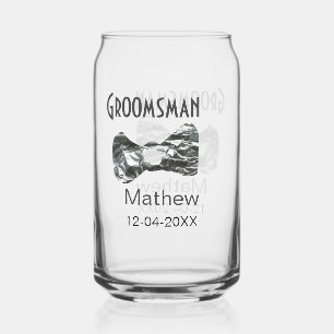 Groomsman add name date year grey collar bow text can glass