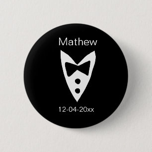 groomsman add name year black bow shirt tie tuxedo 2 inch round button