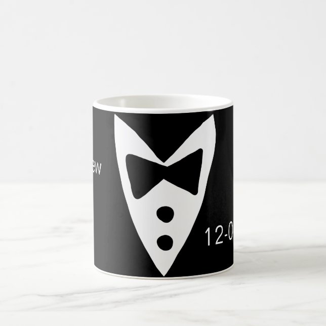 groomsman add name year black bow shirt tie tuxedo coffee mug (Center)