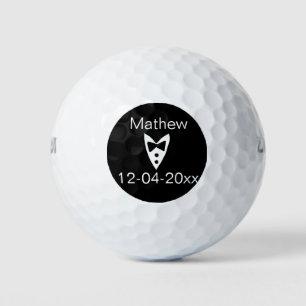 groomsman add name year black bow shirt tie tuxedo golf balls