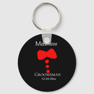 groomsman add name year black bow shirt tie tuxedo keychain