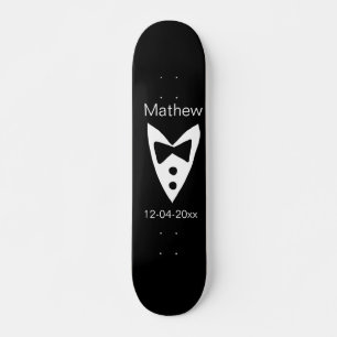 groomsman add name year black bow shirt tie tuxedo skateboard