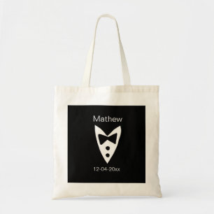 groomsman add name year black bow shirt tie tuxedo tote bag