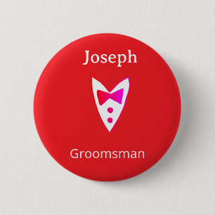 groomsman add name year red bow shirt tie tuxedo 2 inch round button