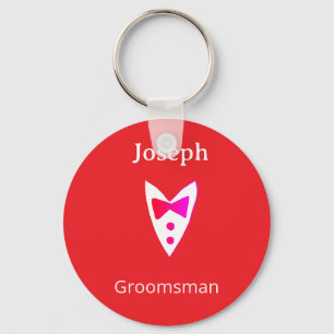 groomsman add name year red bow shirt tie tuxedo keychain
