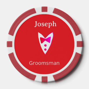 groomsman add name year red bow shirt tie tuxedo poker chips