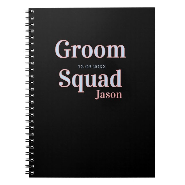 groomsman bachelor party add name modern black notebook (Front)