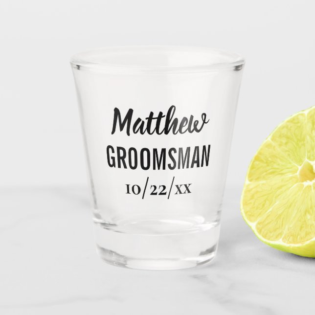 Groomsman Bachelor Party Elegant Wedding Favour Shot Glass (Front)
