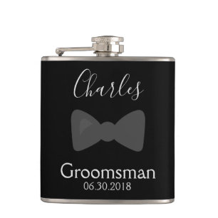 Groomsman Bachelor Party Personalize Bow Tie Hip Flask