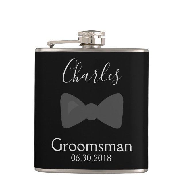 Groomsman Bachelor Party Personalize Bow Tie Hip Flask (Front)