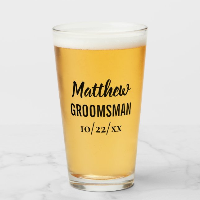 Groomsman Bachelor Party Wedding Favour Beer Pint Glass (Front Filled)