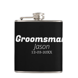 groomsman bachelorette party add name modern simpl hip flask