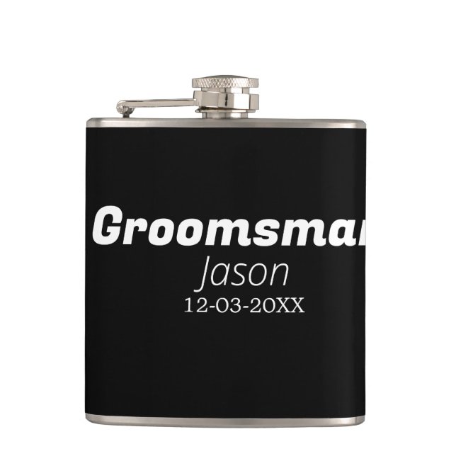 groomsman bachelorette party add name modern simpl hip flask (Front)