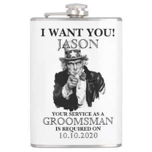 Groomsman Best Man Proposal Uncle Sam I WANT YOU Hip Flask