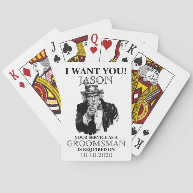 Groomsman Best Man Proposal Uncle Sam I WANT YOU Playing Cards (Back)