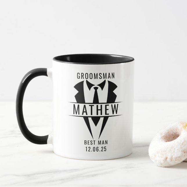 Groomsman Best Men Tuxedo Personalized Name Cool Mug (With Donut)