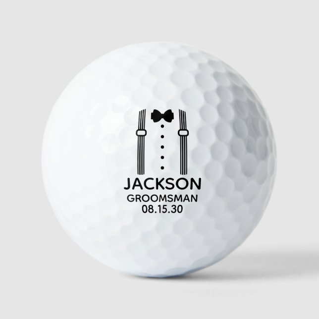 Groomsman Black Bow Tie With Suspenders Golf Balls (Front)