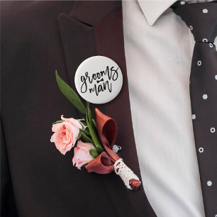 Groomsman Black Brush Script Bow Tie Wedding Party 2 Inch Round Button
