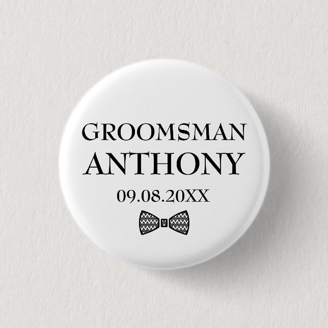 Groomsman Black Elegant Custom Name Gifts Wedding 1 Inch Round Button (Front)